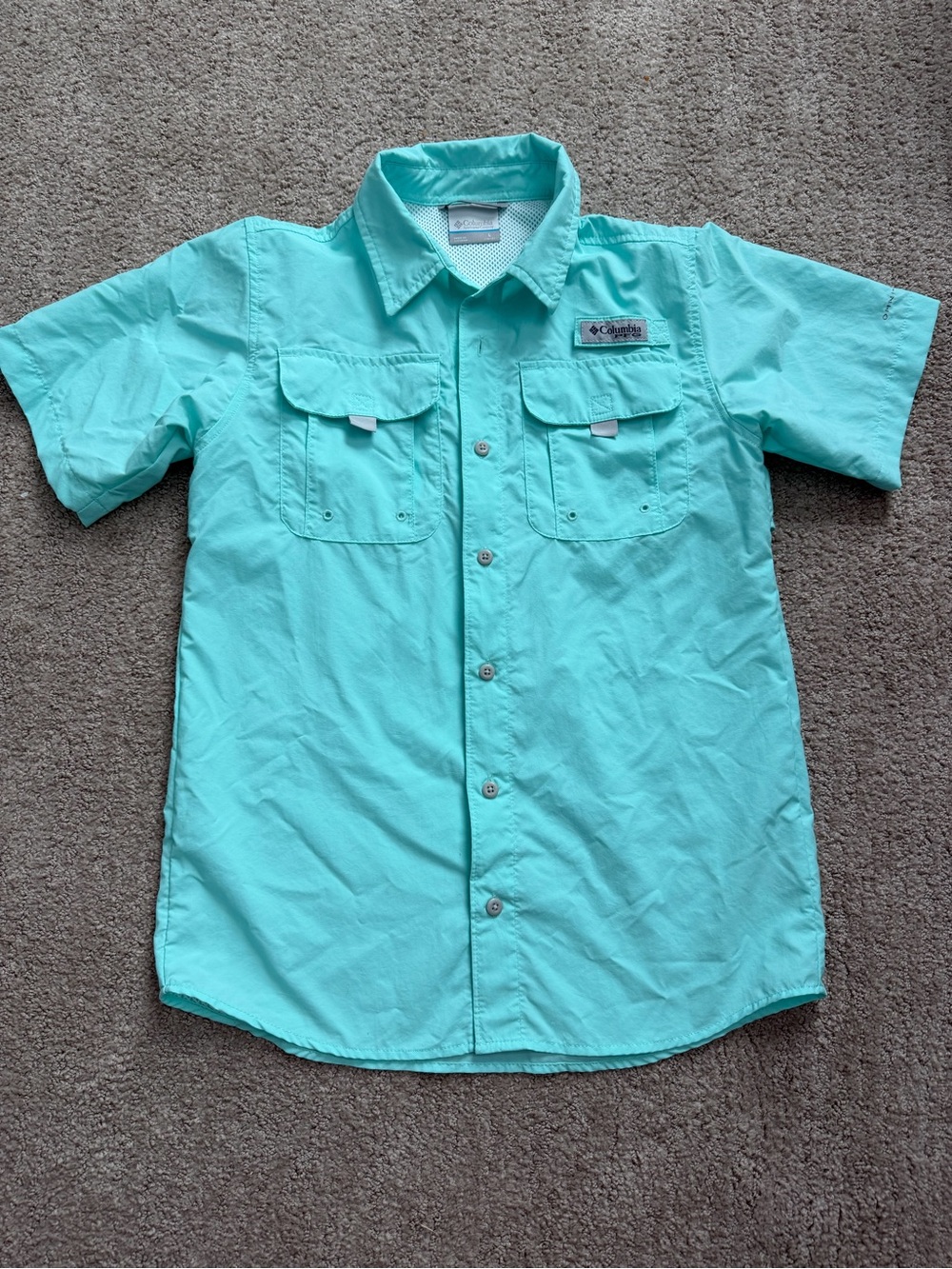 Columbia Youth Short Sleeve Fishing Shirt in Aqua Teal